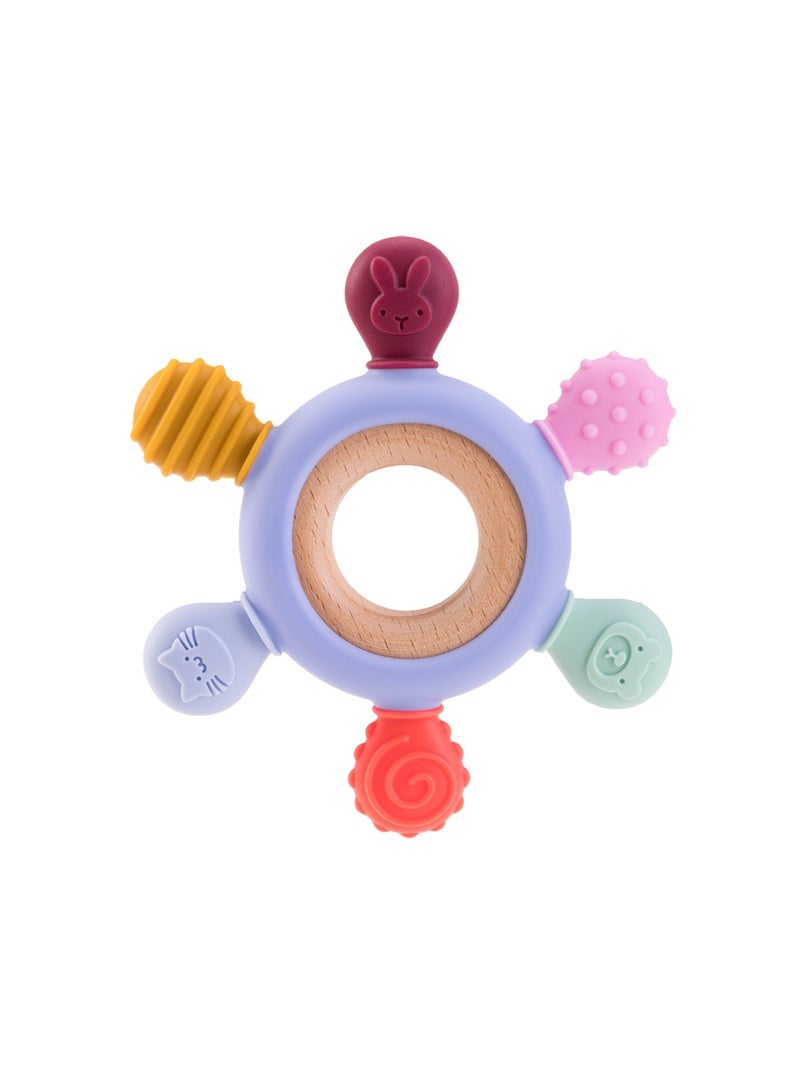 Mini Treasures BPA Free Baby Teether Toys - Silicone Toy with Wooden Rings for Soothing Teething Pain Relief - Image 1